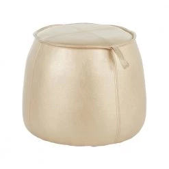 Round Contemporary Ottoman in Gold Faux Leather by Lumisource
