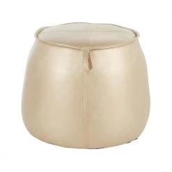 Round Contemporary Ottoman in Gold Faux Leather by Lumisource -Cheap Lumisource Store gold lumisource ottomans ot round au 66 1000