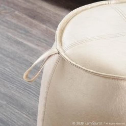 Round Contemporary Ottoman in Gold Faux Leather by Lumisource -Cheap Lumisource Store gold lumisource ottomans ot round au c3 1000