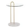 Claire 18 in. Gold Steel and White Marble Round Clear Glass End Table by Lumisource
