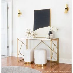 Folia 45 in. White Gold Metal and Wood Office Desk by Lumisource -Cheap Lumisource Store gold white lumisource writing desks ofd folia auw 1f 1000