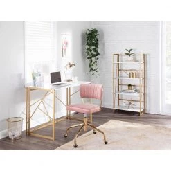 Folia 45 in. White Gold Metal and Wood Office Desk by Lumisource -Cheap Lumisource Store gold white lumisource writing desks ofd folia auw 31 1000