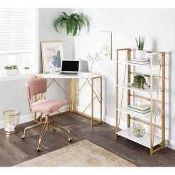 Folia 43 in. White Corner Desk in Gold Metal and Wood by Lumisource -Cheap Lumisource Store gold white lumisource writing desks ofd foliacnr auw 31 1000