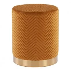 Marla Chevron Ottoman in Golden Velvet and Gold Steel by Lumisource