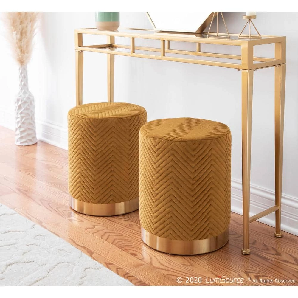 Marla Chevron Ottoman in Golden Velvet and Gold Steel by Lumisource 5 Marla Chevron Ottoman in Golden Velvet and Gold Steel by Lumisource - Image 3