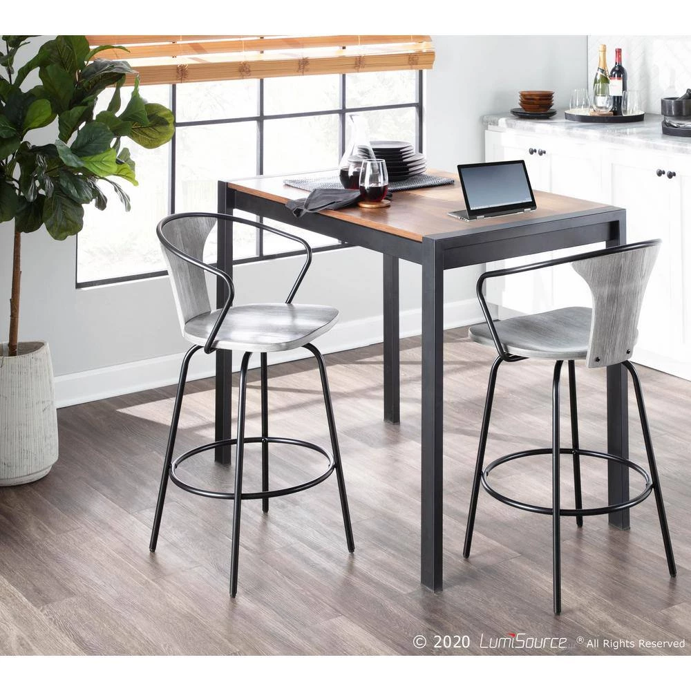 Waco 25 in. Black Metal and Grey Wood Industrial Counter Stool by Lumisource 8 Waco 25 in. Black Metal and Grey Wood Industrial Counter Stool by Lumisource - Image 6