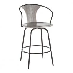 Waco 25 in. Black Metal and Grey Wood Industrial Counter Stool by Lumisource