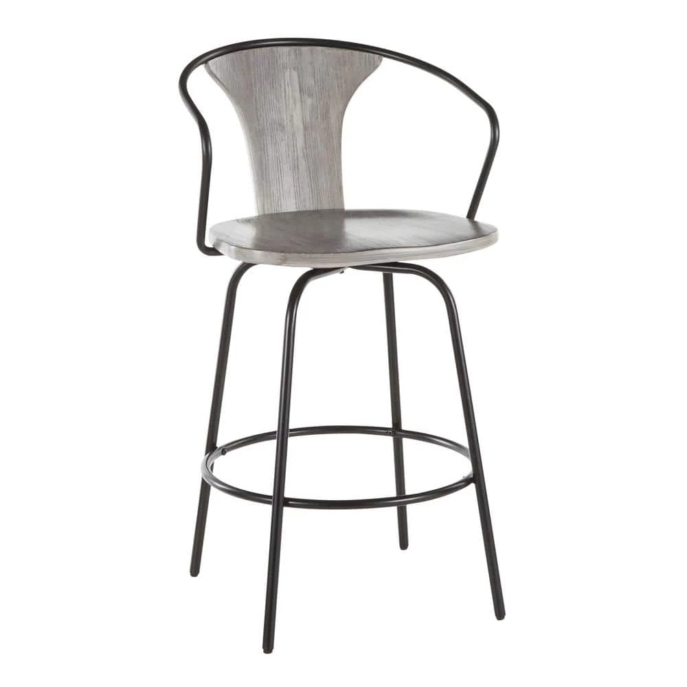 Waco 25 in. Black Metal and Grey Wood Industrial Counter Stool by Lumisource 3 Waco 25 in. Black Metal and Grey Wood Industrial Counter Stool by Lumisource