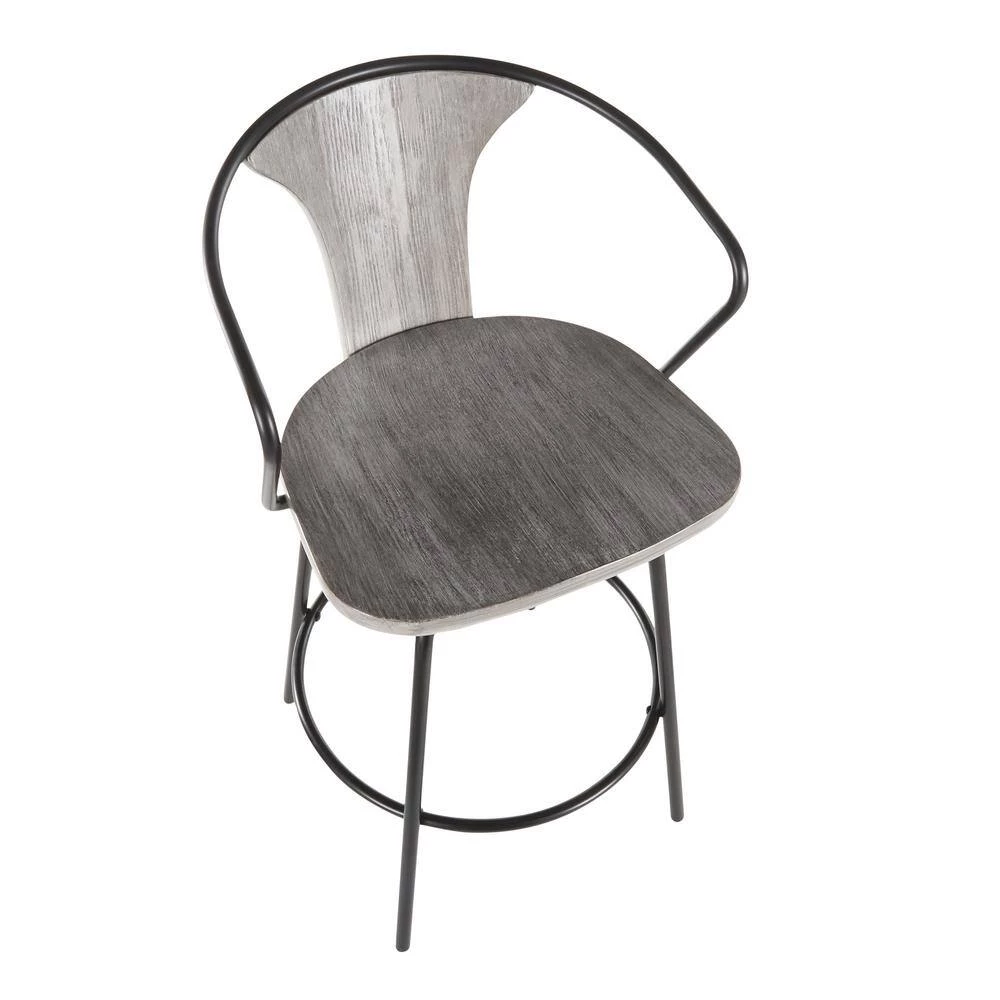 Waco 25 in. Black Metal and Grey Wood Industrial Counter Stool by Lumisource 6 Waco 25 in. Black Metal and Grey Wood Industrial Counter Stool by Lumisource - Image 4