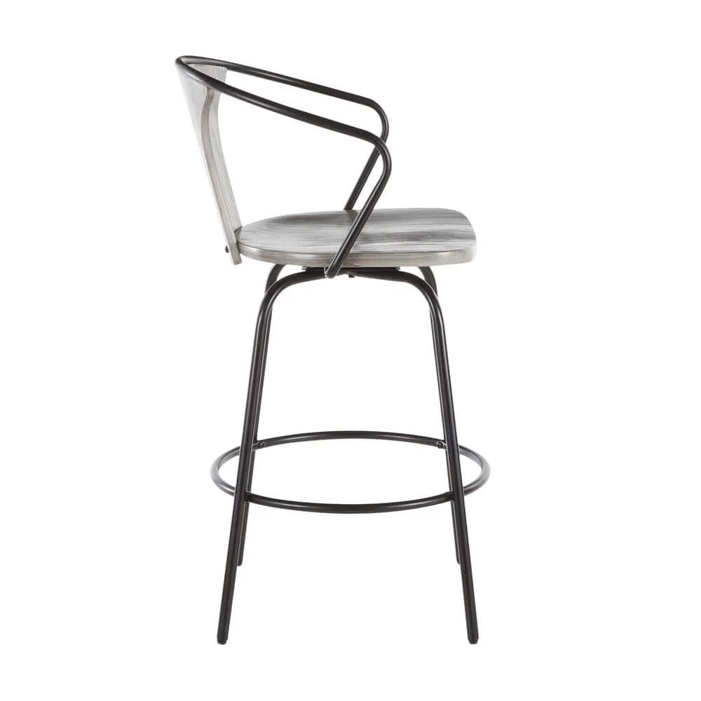 Waco 25 in. Black Metal and Grey Wood Industrial Counter Stool by Lumisource 4 Waco 25 in. Black Metal and Grey Wood Industrial Counter Stool by Lumisource - Image 2