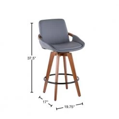 Cosmo 26 in. Walnut and Grey Faux Leather Counter Stool by Lumisource 12 Cosmo 26 in. Walnut and Grey Faux Leather Counter Stool by Lumisource -Cheap Lumisource Store gray walnut lumisource bar stools b26 cosmo wl gy 40 1000