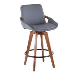Cosmo 26 in. Walnut and Grey Faux Leather Counter Stool by Lumisource