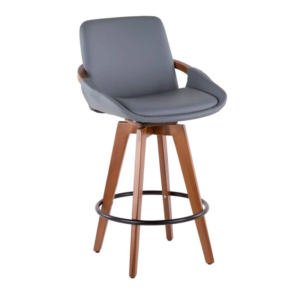 Cosmo 26 in. Walnut and Grey Faux Leather Counter Stool by Lumisource 3 Cosmo 26 in. Walnut and Grey Faux Leather Counter Stool by Lumisource