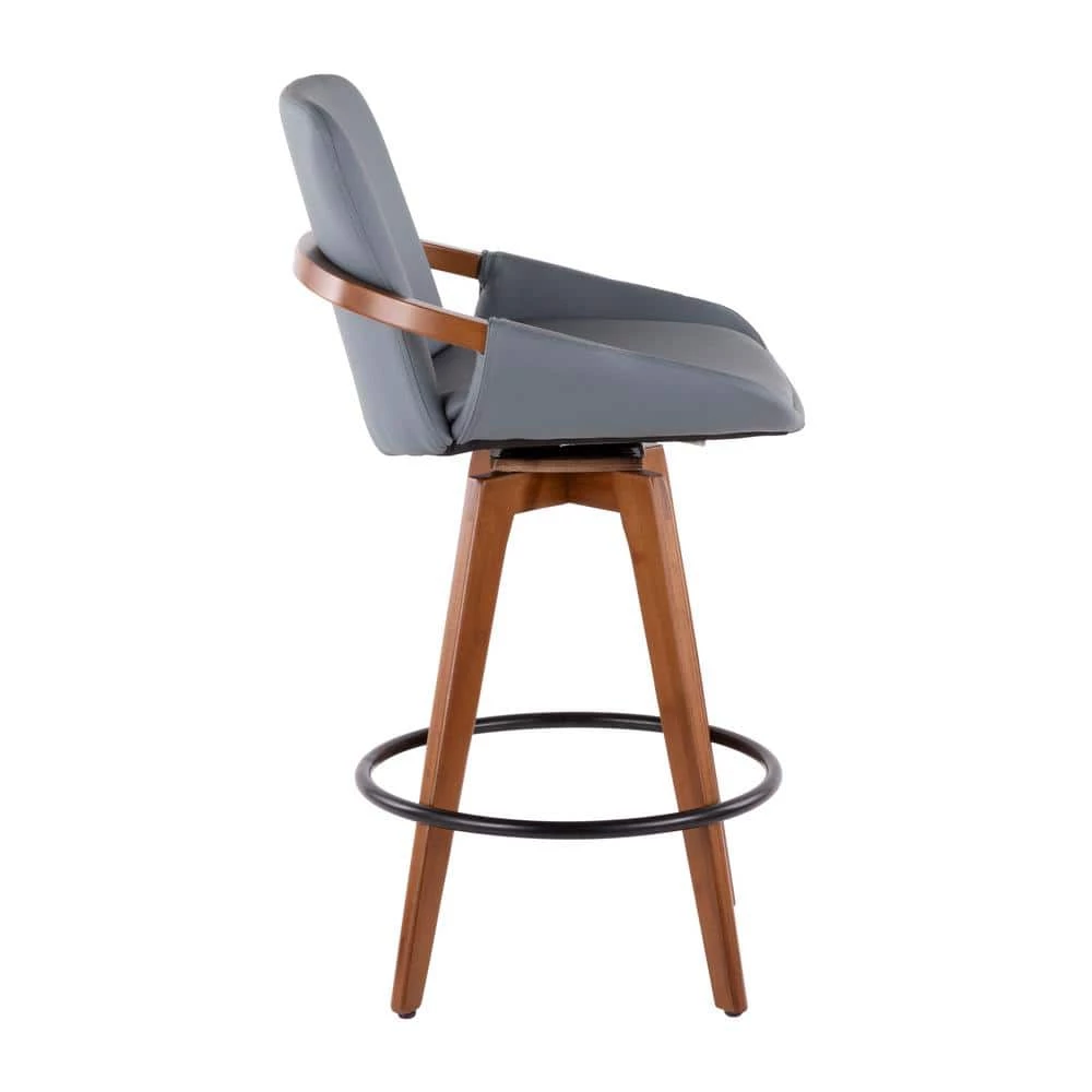 Cosmo 26 in. Walnut and Grey Faux Leather Counter Stool by Lumisource 4 Cosmo 26 in. Walnut and Grey Faux Leather Counter Stool by Lumisource - Image 2