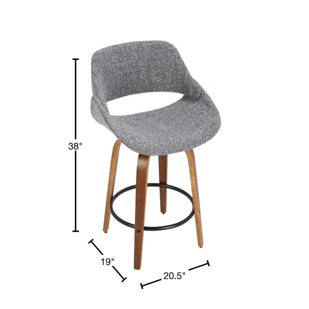 Fabrico 26 in. Walnut and Grey Counter Stool with Black Footrest (Set of 2) by Lumisource 5 Fabrico 26 in. Walnut and Grey Counter Stool with Black Footrest (Set of 2) by Lumisource - Image 3