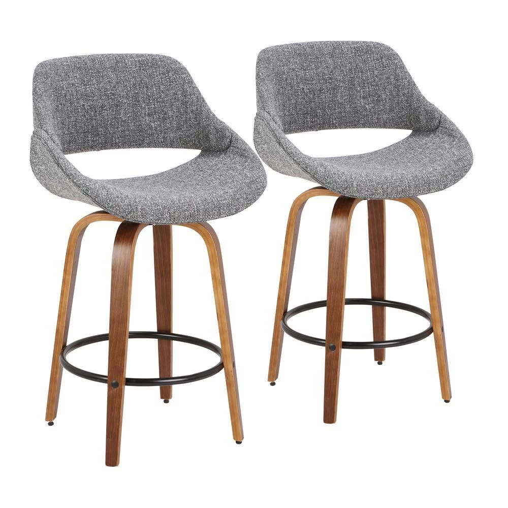 Fabrico 26 in. Walnut and Grey Counter Stool with Black Footrest (Set of 2) by Lumisource 8 Fabrico 26 in. Walnut and Grey Counter Stool with Black Footrest (Set of 2) by Lumisource - Image 6