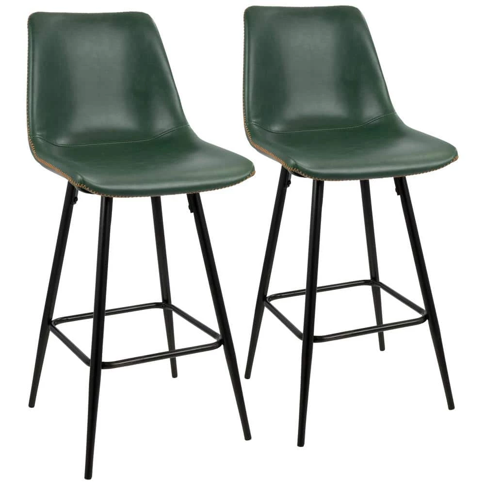 Durango 26 in. Black and Green Vintage Faux Leather Counter Stool (Set of 2) by Lumisource 3 Durango 26 in. Black and Green Vintage Faux Leather Counter Stool (Set of 2) by Lumisource