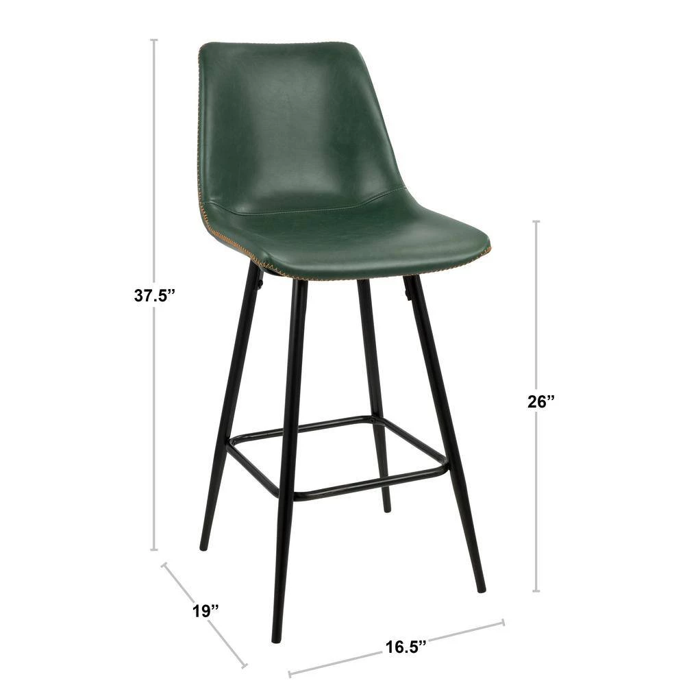 Durango 26 in. Black and Green Vintage Faux Leather Counter Stool (Set of 2) by Lumisource 7 Durango 26 in. Black and Green Vintage Faux Leather Counter Stool (Set of 2) by Lumisource - Image 5