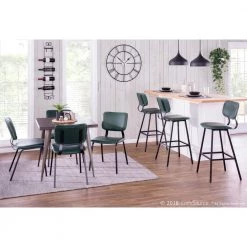 Foundry 30 in. Green Faux Leather Upholstery Bar Stool (Set of 2) by Lumisource -Cheap Lumisource Store green black lumisource bar stools b30 fndy bk gn2 31 1000