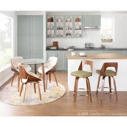 Trilogy 34.5 in. Counter Height Bar Stool in Green Fabric and Walnut Wood (Set of 2) by Lumisource -Cheap Lumisource Store green fabric walnut wood lumisource bar stools b24 trilo2 swvr wlgn2 31 1000