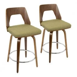 Trilogy 34.5 in. Counter Height Bar Stool in Green Fabric and Walnut Wood (Set of 2) by Lumisource