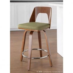 Trilogy 34.5 in. Counter Height Bar Stool in Green Fabric and Walnut Wood (Set of 2) by Lumisource -Cheap Lumisource Store green fabric walnut wood lumisource bar stools b24 trilo2 swvr wlgn2 c3 1000