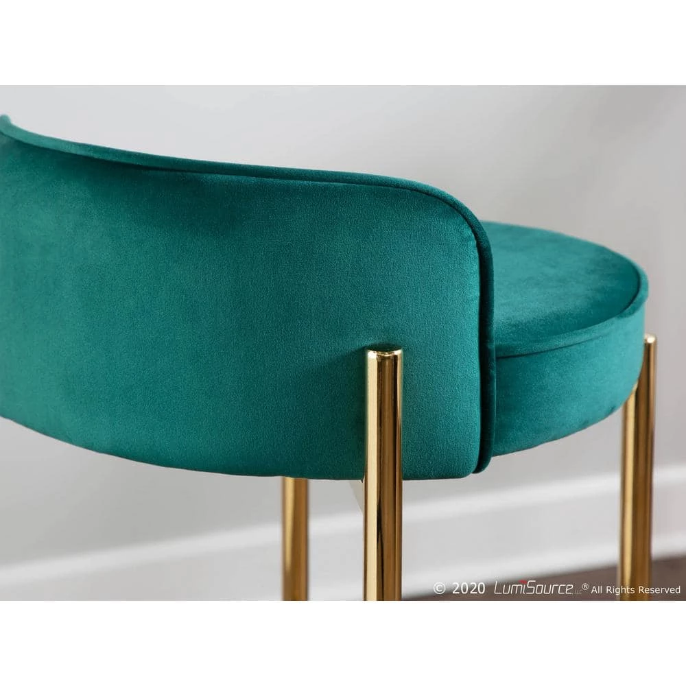 Chloe Counter Stool in Green Velvet and Gold Metal (Set of 2) by Lumisource 8 Chloe Counter Stool in Green Velvet and Gold Metal (Set of 2) by Lumisource - Image 6
