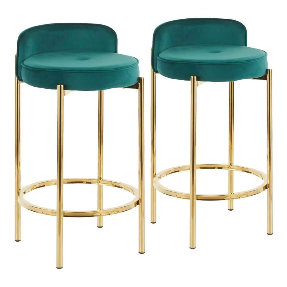 Chloe Counter Stool in Green Velvet and Gold Metal (Set of 2) by Lumisource 3 Chloe Counter Stool in Green Velvet and Gold Metal (Set of 2) by Lumisource