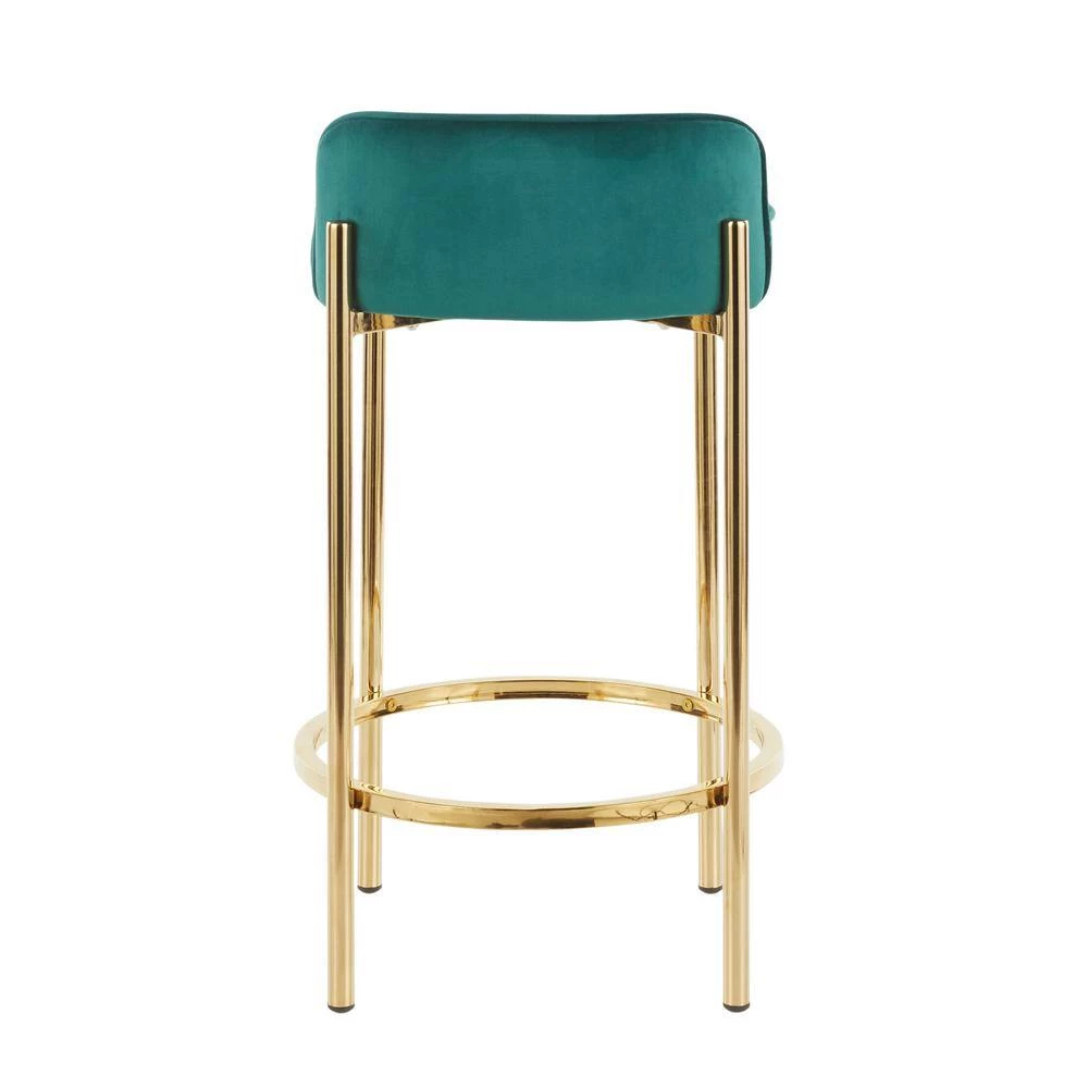 Chloe Counter Stool in Green Velvet and Gold Metal (Set of 2) by Lumisource 6 Chloe Counter Stool in Green Velvet and Gold Metal (Set of 2) by Lumisource - Image 4