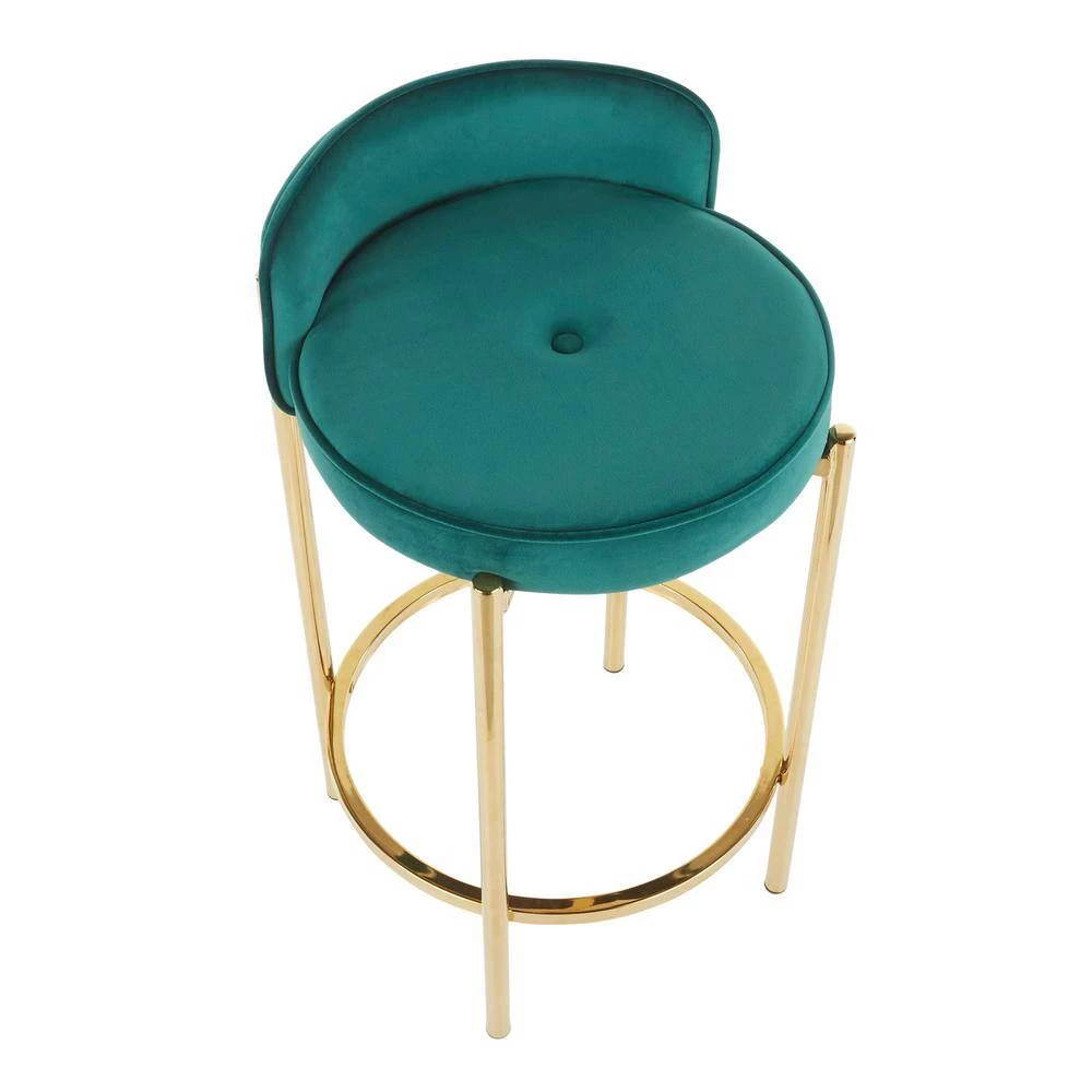 Chloe Counter Stool in Green Velvet and Gold Metal (Set of 2) by Lumisource 5 Chloe Counter Stool in Green Velvet and Gold Metal (Set of 2) by Lumisource - Image 3