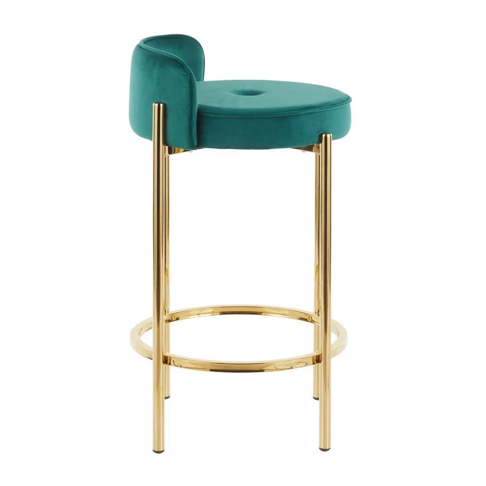 Chloe Counter Stool in Green Velvet and Gold Metal (Set of 2) by Lumisource 4 Chloe Counter Stool in Green Velvet and Gold Metal (Set of 2) by Lumisource - Image 2