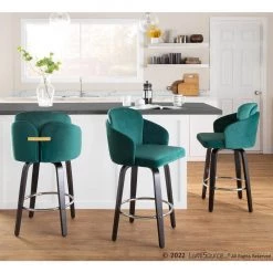 Dahlia 37 in. Green Velvet and Black Wood Counter Height Bar Stool (Set of 2) by Lumisource -Cheap Lumisource Store green velvet black wood lumisource bar stools b26 dahlia r2 bkvgn2 31 1000