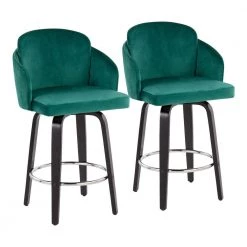 Dahlia 37 in. Green Velvet and Black Wood Counter Height Bar Stool (Set of 2) by Lumisource
