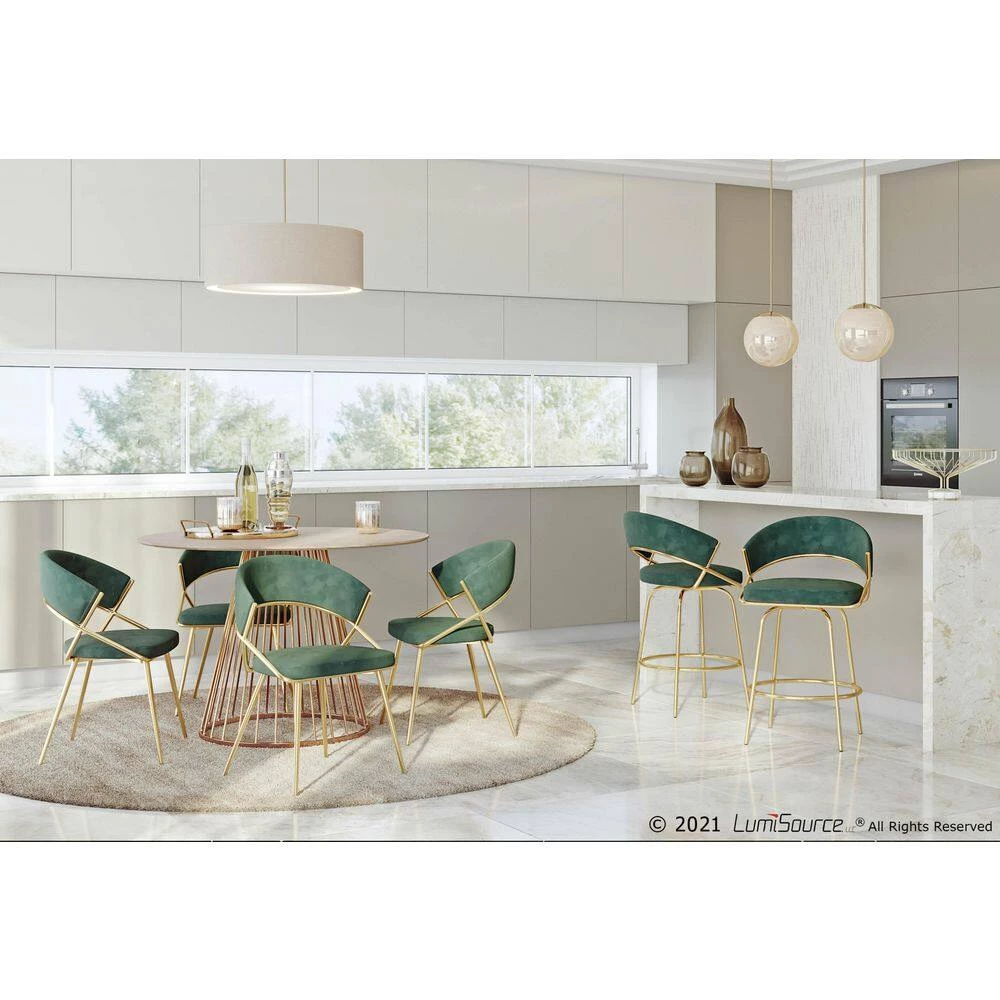 Jie 35.75 in. Green Velvet and Gold Metal Low Back Counter Stool (Set of 2) by Lumisource 9 Jie 35.75 in. Green Velvet and Gold Metal Low Back Counter Stool (Set of 2) by Lumisource - Image 7