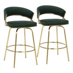 Jie 35.75 in. Green Velvet and Gold Metal Low Back Counter Stool (Set of 2) by Lumisource