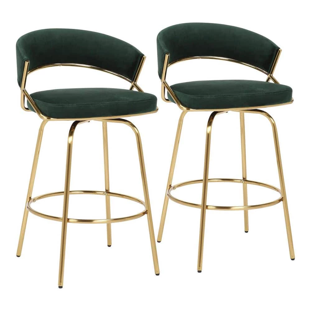 Jie 35.75 in. Green Velvet and Gold Metal Low Back Counter Stool (Set of 2) by Lumisource 3 Jie 35.75 in. Green Velvet and Gold Metal Low Back Counter Stool (Set of 2) by Lumisource