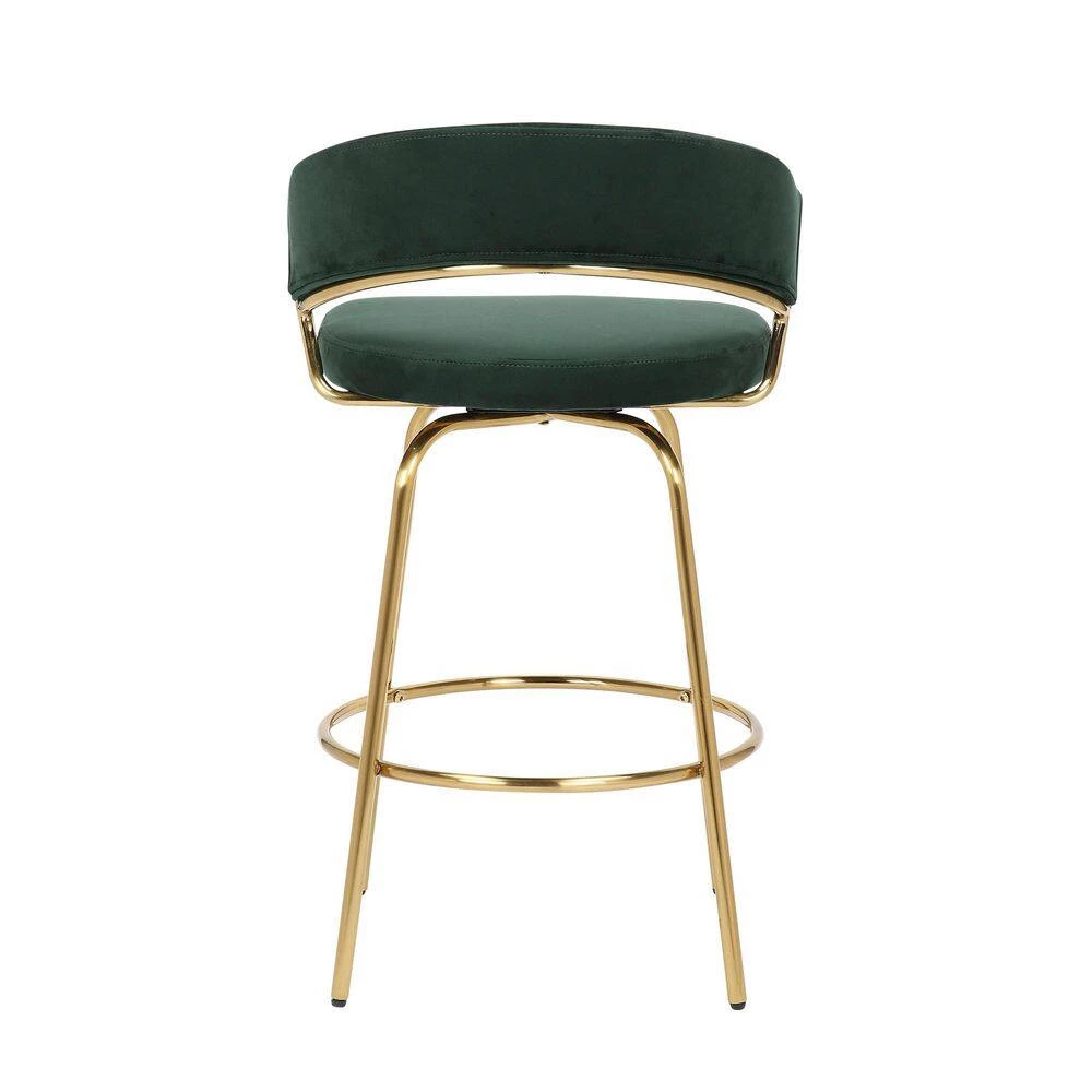Jie 35.75 in. Green Velvet and Gold Metal Low Back Counter Stool (Set of 2) by Lumisource 6 Jie 35.75 in. Green Velvet and Gold Metal Low Back Counter Stool (Set of 2) by Lumisource - Image 4
