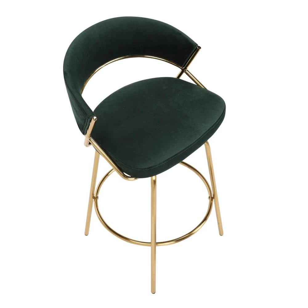 Jie 35.75 in. Green Velvet and Gold Metal Low Back Counter Stool (Set of 2) by Lumisource 5 Jie 35.75 in. Green Velvet and Gold Metal Low Back Counter Stool (Set of 2) by Lumisource - Image 3