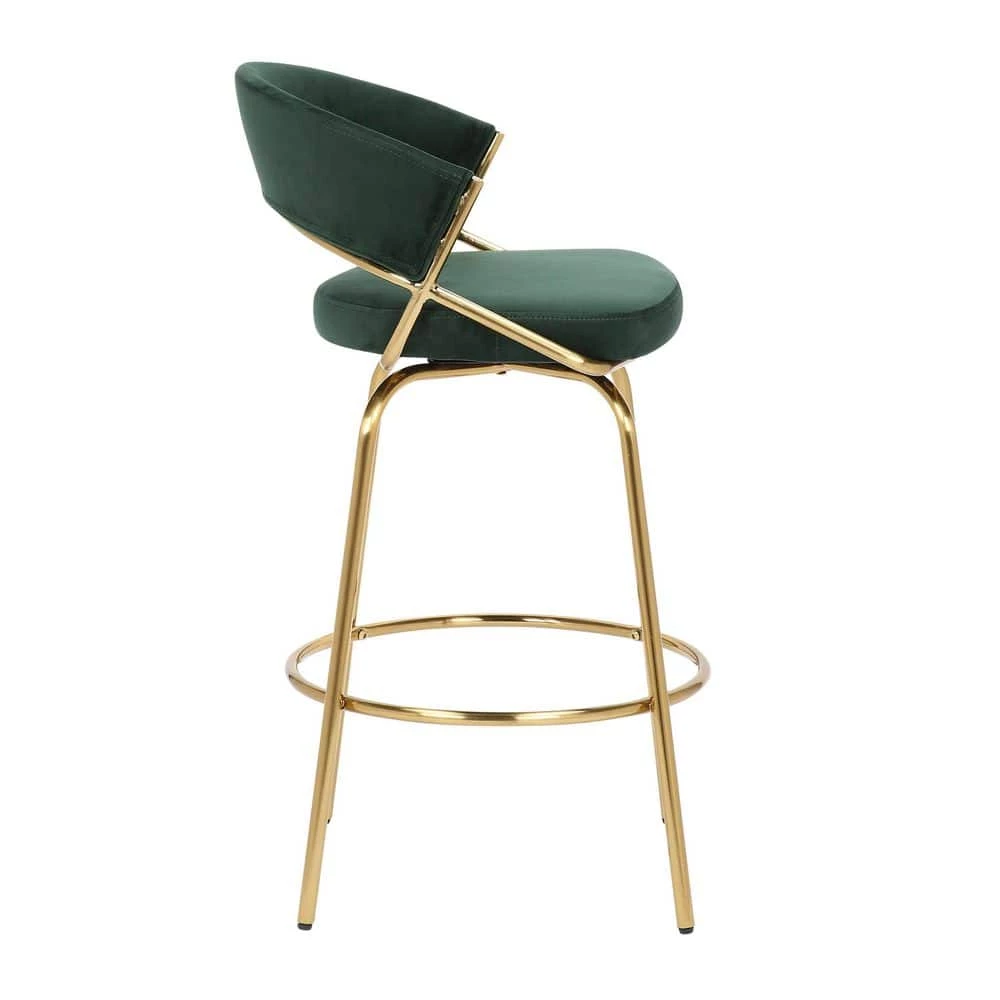 Jie 35.75 in. Green Velvet and Gold Metal Low Back Counter Stool (Set of 2) by Lumisource 4 Jie 35.75 in. Green Velvet and Gold Metal Low Back Counter Stool (Set of 2) by Lumisource - Image 2