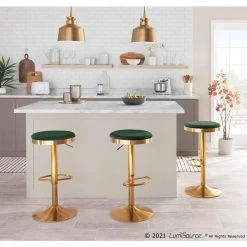 Dakota 31.75 in. Green Velvet and Gold Metal Adjustable Bar Stool (Set of 2) by Lumisource -Cheap Lumisource Store green velvet gold metal lumisource bar stools bs dakota auvgn2 31 1000