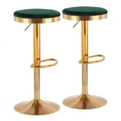 Dakota 31.75 in. Green Velvet and Gold Metal Adjustable Bar Stool (Set of 2) by Lumisource