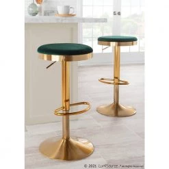 Dakota 31.75 in. Green Velvet and Gold Metal Adjustable Bar Stool (Set of 2) by Lumisource -Cheap Lumisource Store green velvet gold metal lumisource bar stools bs dakota auvgn2 c3 1000