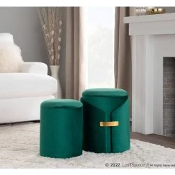 Dahlia Green Velvet Ottoman Set with Gold Accent by Lumisource 13 Dahlia Green Velvet Ottoman Set with Gold Accent by Lumisource -Cheap Lumisource Store green velvet lumisource ottomans ot2 dahlia auvgn 31 1000