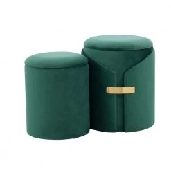 Dahlia Green Velvet Ottoman Set with Gold Accent by Lumisource