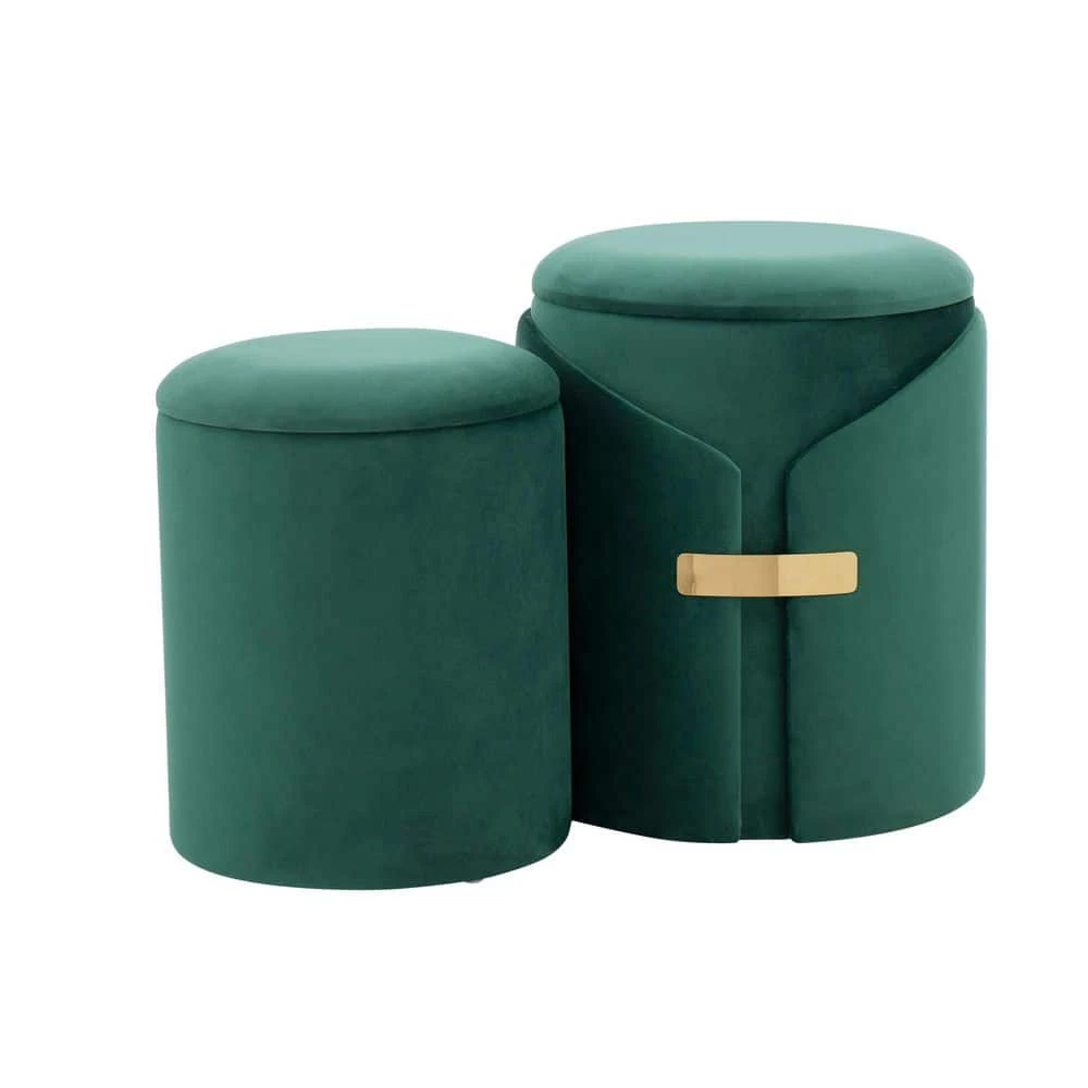 Dahlia Green Velvet Ottoman Set with Gold Accent by Lumisource 3 Dahlia Green Velvet Ottoman Set with Gold Accent by Lumisource