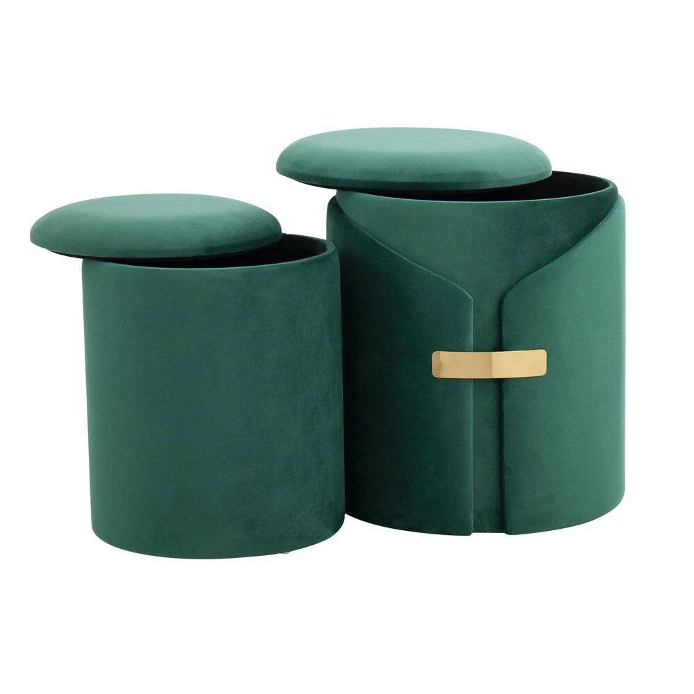 Dahlia Green Velvet Ottoman Set with Gold Accent by Lumisource 4 Dahlia Green Velvet Ottoman Set with Gold Accent by Lumisource - Image 2