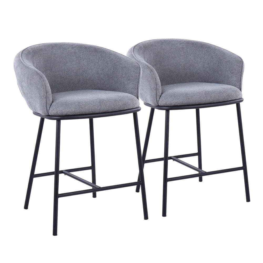 Ashland 35.25 in. Grey Fabric and Black Metal High Back Counter Stool (Set of 2) by Lumisource 3 Ashland 35.25 in. Grey Fabric and Black Metal High Back Counter Stool (Set of 2) by Lumisource
