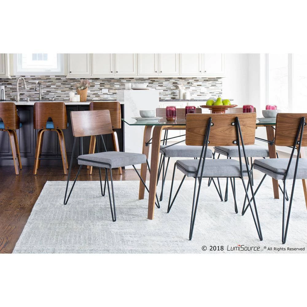 Black Metal Loft Chair with Grey Fabric and Walnut Wood Accent (Set of 2) by Lumisource 10 Black Metal Loft Chair with Grey Fabric and Walnut Wood Accent (Set of 2) by Lumisource - Image 8