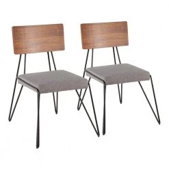 Black Metal Loft Chair with Grey Fabric and Walnut Wood Accent (Set of 2) by Lumisource
