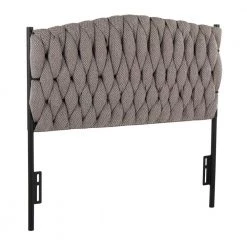 Braided Matisse 41.5 in. W Grey Fabric and Black Metal Upholstered Twin Headboard by Lumisource